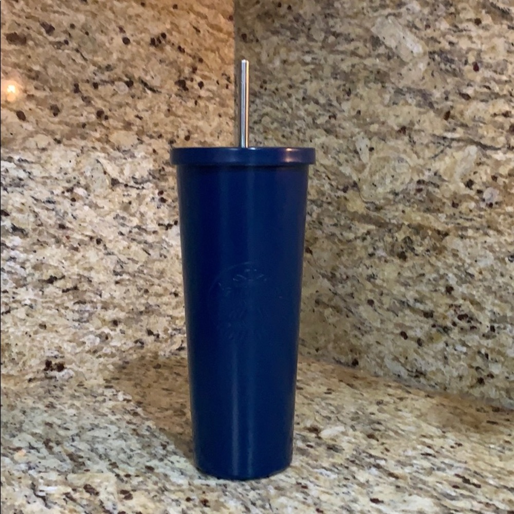 Starbucks metal cold cup and straw-Navy blue